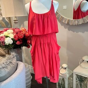 Bright Coral Sleeveless Tiered Dress